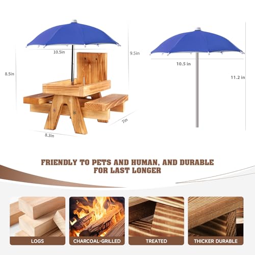 Gnodary Squirrel Feeder with Umbrella, Squirrel Feeders for Outside, Squirrel Picnic Table Feeder - Chipmunk Feeder Hold Corn, Corn Cob, Peanuts (Blue) - color: Blue