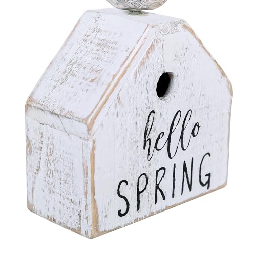 3 Pcs Birdhouse Shaped Wooden Table Decor with Bird Ornament, Rustic Farmhouse Spring Decor for Shelf Mantel Desk Decoration, Housewarming Gift, Hello Spring, Nest Together, Home Sweet Home