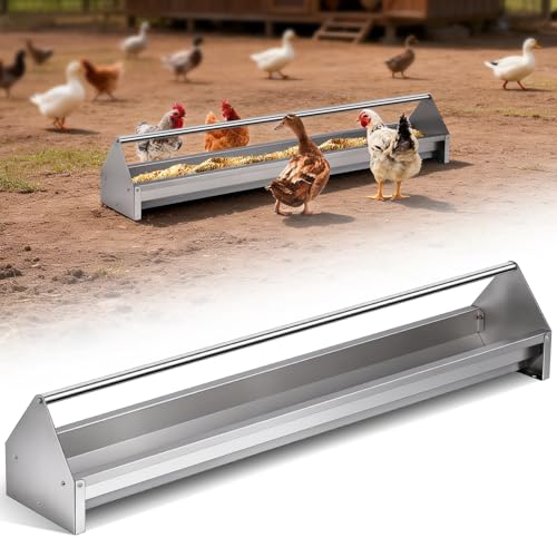 Chicken Feeding Trough 45" Chicken Feeder and Duck Feeder | Stainless Steel, Double Sided Poultry Chicken Feeder Trough, with Crossbar Large Capacity for Chicken Duck Goose Quail