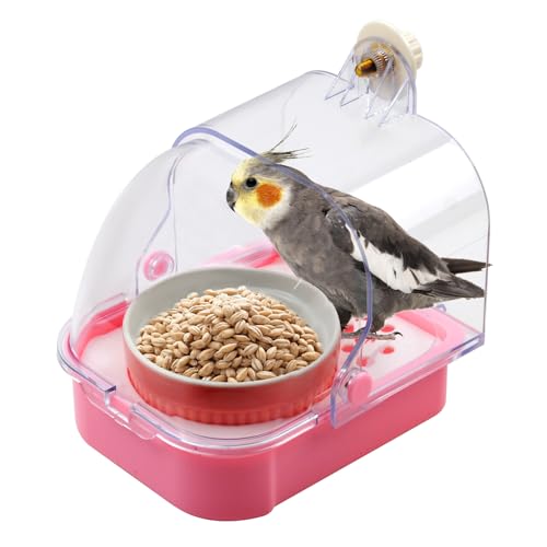 No Mess Parakeet Feeder, 2 in 1 Pull Out External Parrot Feeder with Bottom Drawer Hanging Shower Box for Birds Budgies Parakeet Small Parrot Cockatiels(Pink) - color: 【Pink】