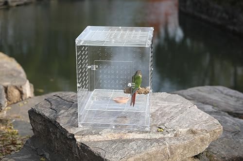 Clear Acrylic Bird Cage for Small Birds, Transparent Display Habitat for Canary, Parakeet - Easy to Clean & Assemble (14x15x20in) - size: 14"L x 15"W x 20"H