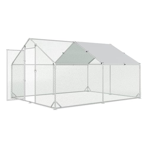 4ever2buy Metal Chicken Coop, 10x13 FT Walk-in Chicken Run Pen Poultry Cage, Water-Resistant & Anti-UV Cover, Large Chicken Coop for 12-15 Chickens - size: 157.2"L x 117.6"W x 76.8"H