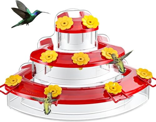 Birdream Window Hummingbird Feeder, Strong Suction Cup Hummingbird Feeder with 9 Feeding Ports & Clean Brush, Attracting Ruby Throated Anna Rufous - Red, 9oz - size: 1 Pack
