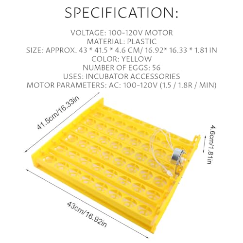 56 Egg Incubator, Automatic and Adjustable Egg Turning, Incubator for Chicken Eggs, for Hatching Poultry Chicken Duck Bird Quail (16.92x16.33x1.81 in Yellow 110V)