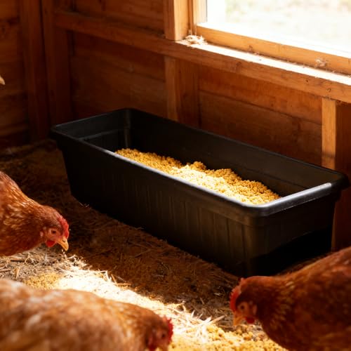 4 Pack Chicken Plastic Feeder Feed Trough Bucket Livestock Container for Chicken Duck Goose Goat Poultry (Black)