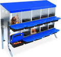 10-Hole Chicken Nesting Box with Removable Lid, Metal Chicken Coops with Roll Away Design/Easy Egg Collection/Ventilation Holes, for Chickens Coops, Duck and Hens - color: Blue, size: 10 holes with legs