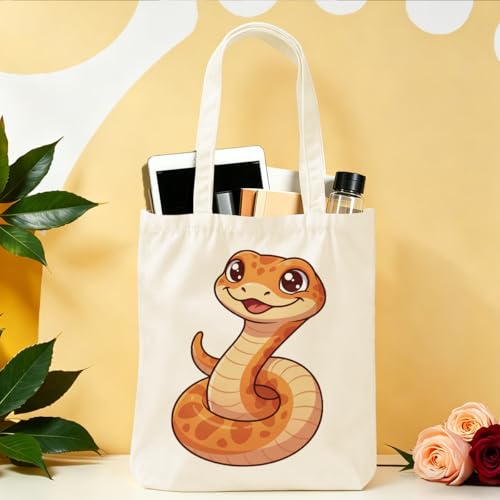 Cartoon Canvas Tote Bag, Gifts for Women Men Birthday Christmas Reusable Tote Shoulder Bag for Grocery Shopping 01 - color: Snake 482