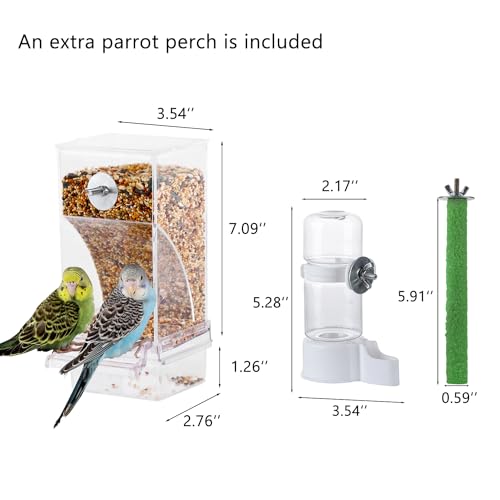IBWell Set of 3 Automatic Bird Feeders and Waterers for Cage, No Mess Seed and Parrot Water Dispenser, Perch for Cages