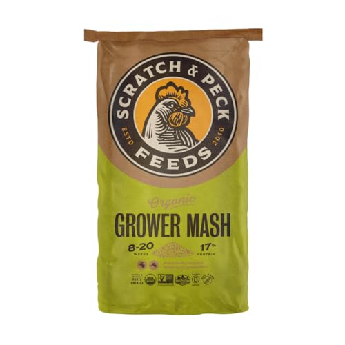 Scratch and Peck Feeds | Grower Mash for Chickens & Ducks | 25 lb Bag | 17% Protein, Corn & Soy Free, Fermentable Whole Grains, Certified Organic & Non-GMO Project Verified, Complete Nutrition - size: 25 Pound (Pack of 1), style: Grower Feed
