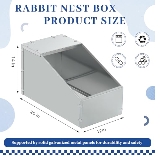 4 Pcs Galvanized Metal Rabbit Nesting Box Bunny Nest Hutch Hideout with Removable Acrylic Floor Breeding Natural Burrow Den Alternative for Rabbit Guinea Pigs Chinchillas (20 * 14 * 12 Inch) - size: 20"L x 14"W x 12"H