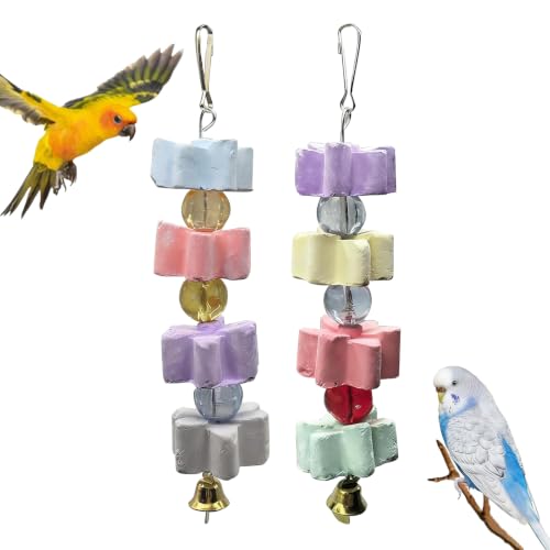 Hamiledyi 2Pieces Parrot Beak Trimmer Calcium Stone Chinchilla Grinding Teeth Lava Block Bird Beak Trim Pumice Toy Mineral Rock Chewing Toys with Bell for Conure Budgies Parakeet Hamster Rabbit - size: 2Pieces