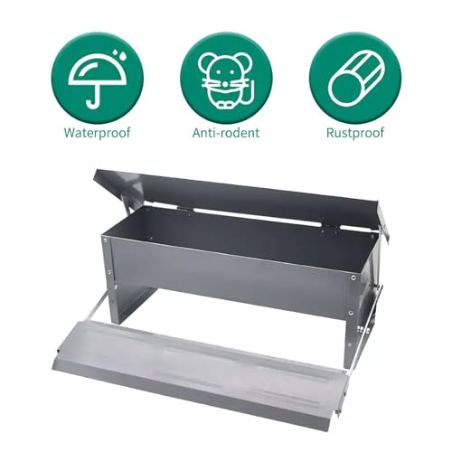 Large Capacity Automatic Chicken Feeder 4-9kg Treadle Galvanized Steel Poultry Feeders with Weatherproof Lid No Spill No Waste for Chicken, Bantams, Poultry, Pheasants, Ducks(Size:Large - 82.5x18cm) - size: Large - 82.5x18cm