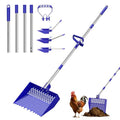 2-in-1 Chicken Poop Scooper & Rake 12-Inch Large Metal Shovel Head Adjustable Stainless Steel Handle (24 to 64") Litter Sifting Shovel Cleaning Tools for Chicken Run, Animal Farm (Blue) - color: Blue