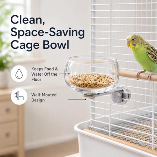 Magnetic Glass Bird Feeding Bowl for Cage, No Drill Removable Water and Food Cup for Parrots, Cockatiels, Conures, Budgies and Lovebirds, 100ml,4246-2 - color: Transparent