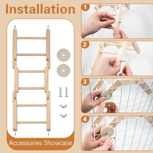 Flexible Wooden Bird Ladder Climbing Toys, Adjustable Pet Cage Accessories Stairs & Platform Enrichment Toy for Parakeets, Parrots, Cockatoo & Lovebirds, Rats, Chipmunk, Gerbil, Mice
