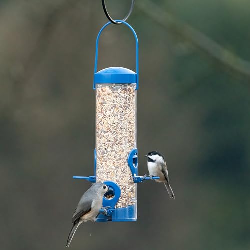Perky-Pet Navy 2-in-1 Tube Bird Feeder for Outdoors, 4 Port Tube Bird Feeder