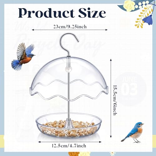 2 Pcs Dome Platform Bird Feeder Adjustable Small Bird Feeders for Outdoor Hanging 360° Clear Bluebird Feeder for Mealworms with Weatherproof Dome Can Be Filled with Seed (Wavy Edge)