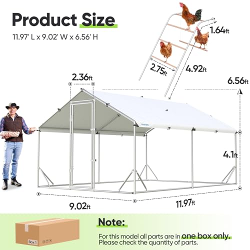 Quictent Advanced 12x9 ft Metal Chicken Coop Run with Climbing Ladder | Large Walk-in Outdoor Poultry Cage Heavy Duty Predator Proof Hen Duck Rabbit Farm Pen House, Waterproof Anti-UV Cover - color: Silver, size: 12x9 ft
