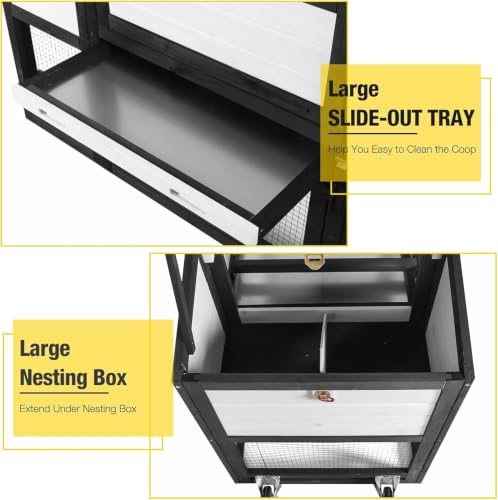Aivituvin Mobile Chicken Coop with Wheels, 82.4" for 4-6 Hens(Black) | 2 large nesting boxes with reinforced bottom keep eggs safe from raccoons and dogs Leak-resistant asphalt roof - color: Black, size: 82.4"L x 26.0"W x 44.0"H
