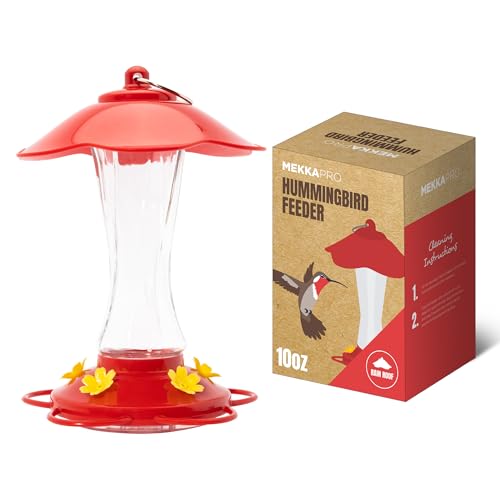 MEKKAPRO Glass Hummingbird Feeder 2-Pack 10 oz Red Outdoor, Easy Assemble | Built With A Metal Ring, This Red Hummingbird Feeder Duo Provides Bee-proof Glass Design For Outdoor Spaces - color: Modern, size: 10oz