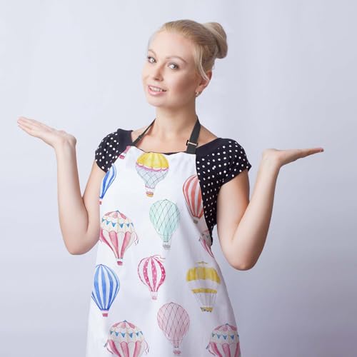 Kitchen Apron for Women Hot Air Balloons Mans Aprons for Cooking Restaurant BBQ Painting Crafting Gardening 27” (W) x 31” (H), Waterproof Apron - color: Hot Air Balloons