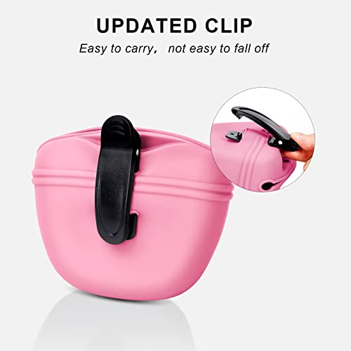 Left&Right Dog Clicker Training Kit,Silicone Dog Training Treat Pouch and Dog Clickers,Dog Treat Bag with Clicker Training for Dogs,Pet Treat Bag with Magnetic Buckle Closing and Waist Clip,Pink - color: Pink