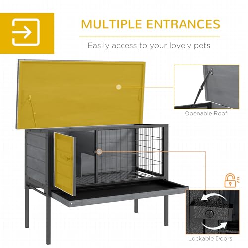 PawHut Rabbit Hutch Elevated Bunny Cage Small Animal Habitat with Metal Frame, No Leak Tray, Metal Wire Pan and Openable Water-Resistant Asphalt Roof for Indoor/Outdoor Gray | Small Animal Habitat, No Leak Tray, Metal Wire Pan, Openable Water-Resistant As