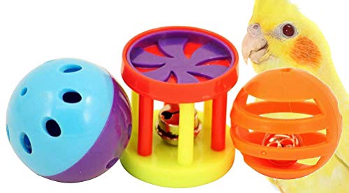 Bonka 1195 1.5" Plastic Bird Toy Pack for Small Medium Birds | Three interactive rattling foot toys with rolling and wobbling action for active bird play - size: Pack (1)