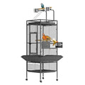61" Large Bird Cage, Metal Parrot Cage with Play Top, Rolling Stand & Bowls - Bird Aviary for Parrots, Conures, Cockatiels, Parakeets, Indoor Outdoor Aviary for Outside Yard Garden Porch, Black/Silver