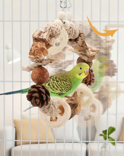 Hypeety Bird Swing for Cage Sisal-Wrapped Wooden Perch with Chew Toys | Natural wood, stable triangle design, easy to hang, with round swing, balance training toy, for lovebird/conure/quaker, 2pcs