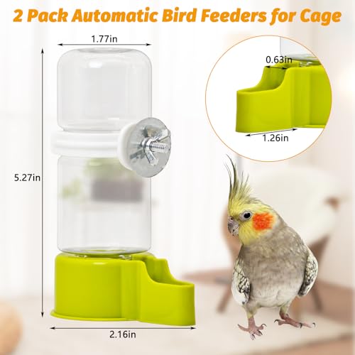 BNOSDM Automatic Bird Water Dispenser 2 Pcs No Mess Parrot Cage Water Feeder Drinker Suspended Bird Drinking Device Parakeet Cage Accessories for Budgies, Cockatiel, Conure, Canary, Finch (Green) - color: 2 Pcs Green Automatic Bird Water Dispenser