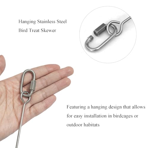 2pcs Hanging Bird Treat Skewer Parrot Fruit Feeder, 5.9 Inch Stainless Steel Bird Food Holder Parrot Fruit Food Skewer with Washer Nut Parakeet Treat Holder Feeder for Parrot Budgie Conure, LXLVOUEG - size: Screw-5.9inches-2P