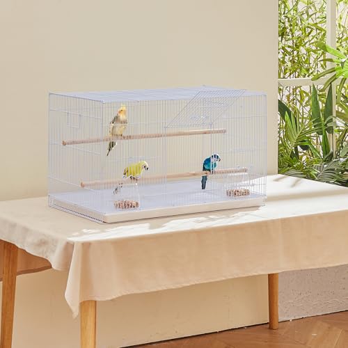 VEVOR 30-inch Flight Bird Cage, Stackable Bird Cage for Small Parrots Canaries Cockatiels Lovebirds Finches Budgies Conures Macaws Pet Travel Birdcage with Handle and Perches - color: White