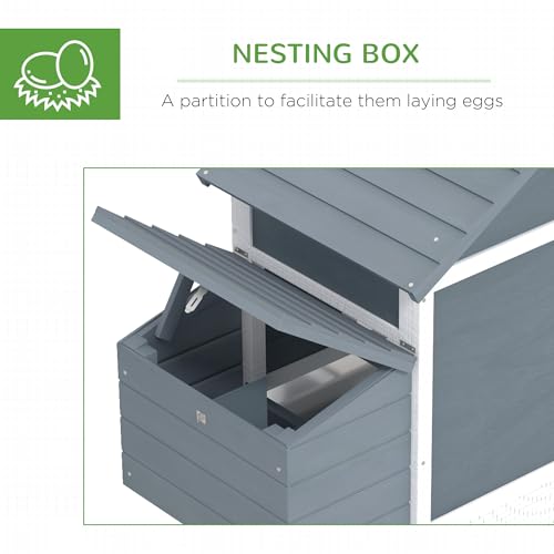PawHut 59" Small Wooden Chicken Coop Hen House Poultry Cage for Outdoor Backyard with 2 Doors, Nesting Box and Removable Tray, White | Hen House Poultry Cage, 2 Doors, Nesting Box, Removable Tray - color: White