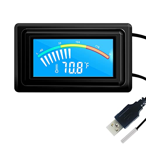 KETOTEK Digital Thermometer Temperature Gauge USB Power Supply with Sensor Probe for Aquarium Vehicle PC Case Incubators Brooders Climb Pet Fahrenheit & Celsius LCD Display - style: USB Interface