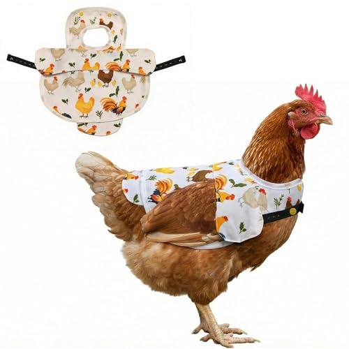 Chicken Saddle,Waterproof Printed Chickens Apron Back Protector with Adjustable Straps for Poultry Back Feather Protection for Chickens & Ducks, Chicken Clothes & Accessories,White