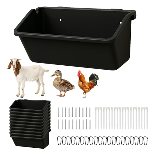 10-Pack 5 Qt Hanging Goat Feeders and Mineral Troughs for Fences | Thick plastic with mounting clips, zip ties and screws; for grain, grit and minerals; suitable for sheep, ducks and chickens - color: 10 Packs