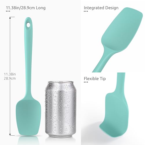 U-Taste 600ºF Heat Resistant 13.6in Long Solid & Slotted Silicone Turner and 600ºF Heat Resistat Silicone Flexible Baking Spoon Spatula & Cooking Scoop Spoonula (Aqua Sky)