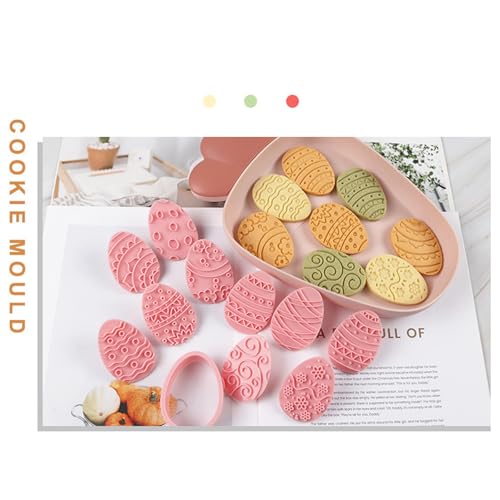 10pcs Easter Eggs Cookie Cutters Stamps Biscuit Baking Tools Embossing Cookie Molds (With 30 Easter bags B) - color: Easter eggs