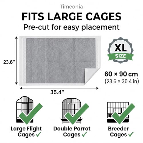 XL Bird Cage Liners 20-Pack Bamboo Charcoal Pads | 7 layer odor control waterproof leak proof backing quick daily cleanup large parrot cage coverage
