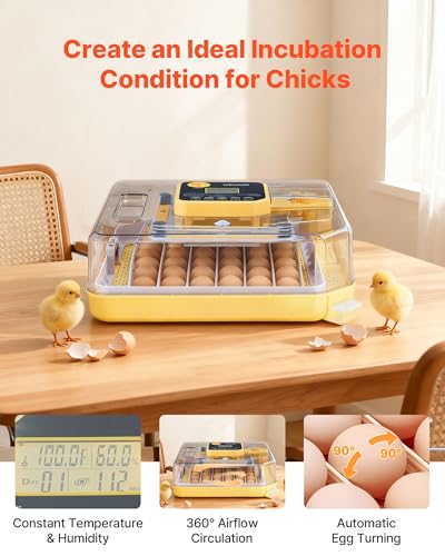 VEVOR 48 Egg Incubator, Automatic Egg Turner with LED Candler, Temperature Display & Auto Humidity Control, 360° View Clear Window, Poultry Eggs Incubator for Hatching Chicks Ducks Goose Quail - size: 48 Eggs