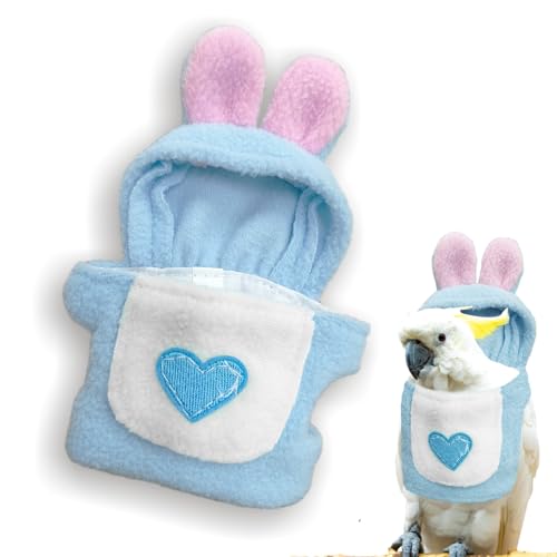 Love Bellyband Rabbit Ears Pet Bird Costume, Cozy Cute Cosplay Photo Prop Clothes Parrots Flight Suit, Bird Hoodie for African Greys Monk Parakeet Cockatiel, L, 1 Piece - size: L