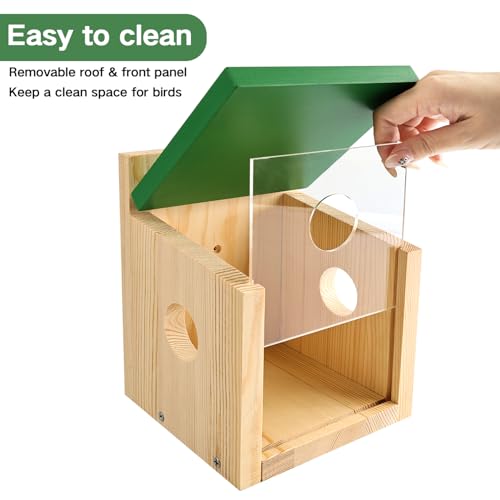 Bird Houses for Outside Clearance with Clear Window Hummingbird House for Viewing,Bird Feeder,Hanging Wooden Birdhouses,Bird Nesting Box for Bluebird Finch Swallow Wren Chickadee Assembly Required