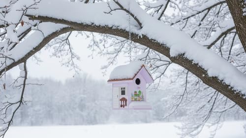 Spring Melody Wren House, Shingle Roof Composite Material Nesting Box, Hanging Birdhouse for Outside,Sparrow, Chickadee, Birdhouse for Outdoor, 5 Years Weatherable Bird Box on Post for Pole