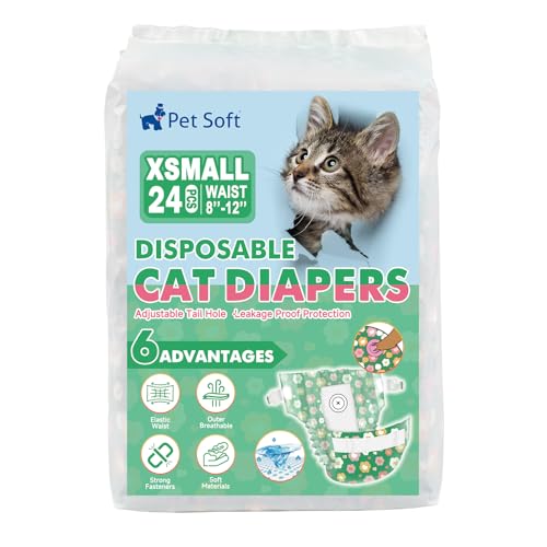 Pet Soft Disposable Cat Diapers - Diaper for Female & Male Cats, Puppy Doggie Diapers for Female Dogs with Adjustable Foam Tail Hole, X-Small (24Pcs, GN Flowers) - size: X-Small (24Counts)
