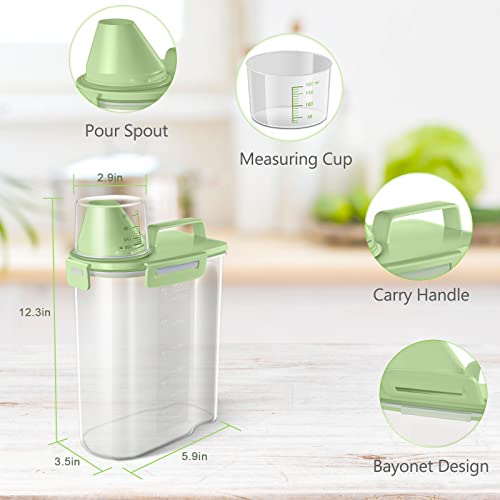 TBMax Rice Container Cereal Storage Container 2 Pack 5 Lbs, Plastic Kitchen Pantry Food Storage Container with Cup, Small Pet Dog Cat Food Dispenser -Green - color: Green 3+3Qt