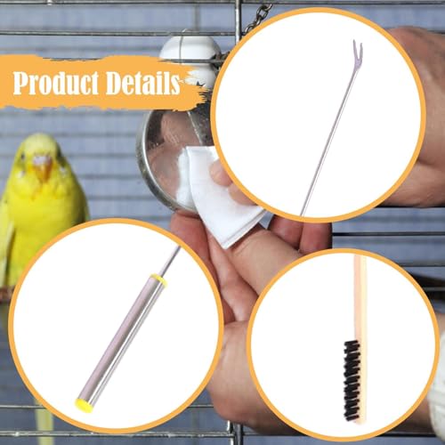 2Pcs Bird Cage Cleaners,Cleaning Fork and Brush Portable Removers Cleaning Tools for Parakeet Perch Stand Bird Droppings, Silver Handle - color: Silver Handle