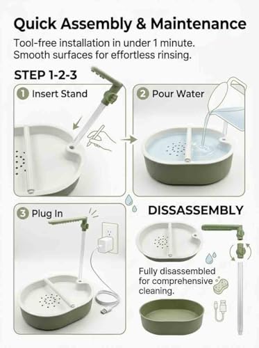 Automatic Parakeet Bird Bath with Pump,Adjustable Water Flow & Parrot Shower,USB Powered Bird Fountain Bathtub for Cage,Quiet Circulating Water System for Budgie,Lovebird (Green L) - color: Green L