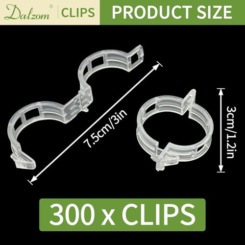Dalzom® 300Pcs Tomato Clips, Plastic Trellis Clips Plant Support Clips, Plant Clips for Support, Grape Vine, Tomato Vine, Vegetables Plants, Garden Clips to Grow Upright Makes Plants Healthier - color: Translucent