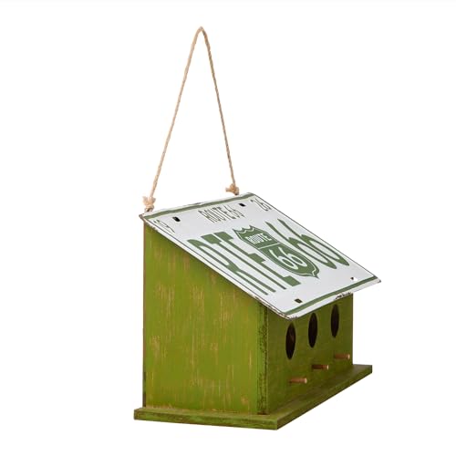 Glitzhome 14" Hanging Birdhouse for Outside, Green Licence Plate Design - Spring Ready Nesting Box & Christmas Garden Gift Idea - color: Retro Green